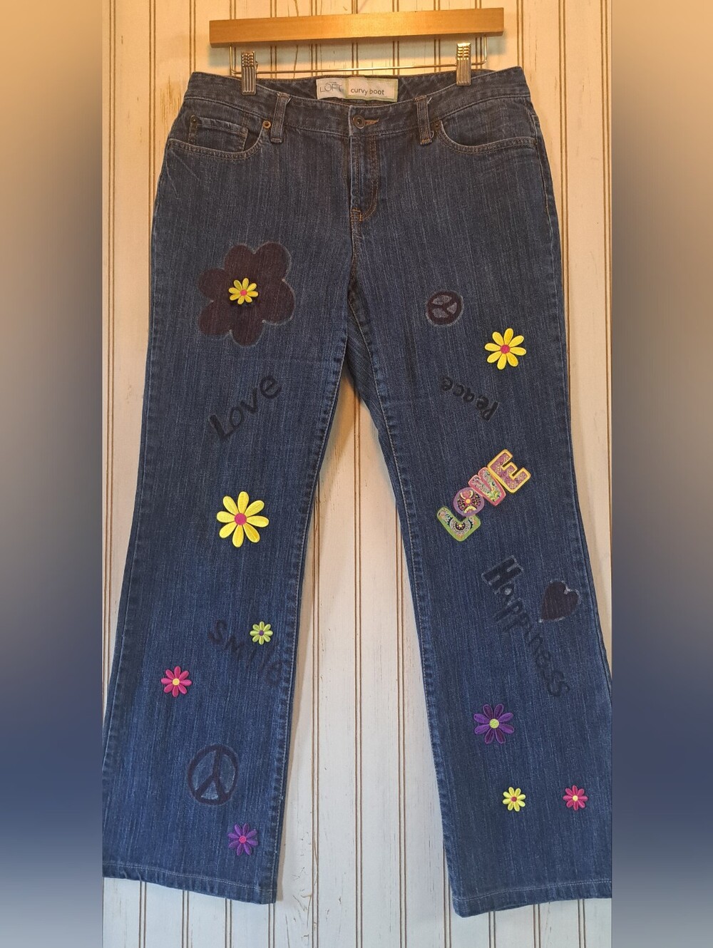 Ann Taylor Loft Curvy Bootcut  Upcycled Bootcut Jeans PEACE LOVE SZ 10